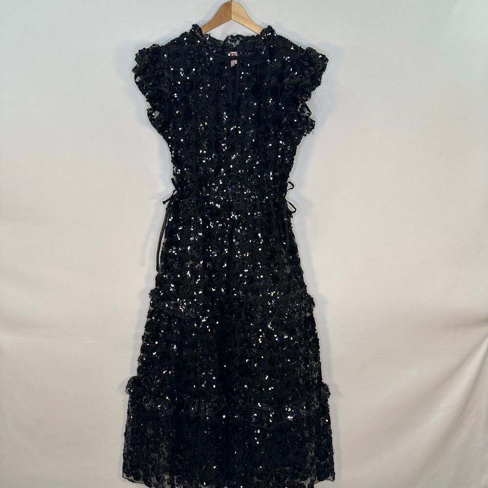 Victoria Dunn Black Allover Sequin Tiered Maxi Dress Size Large